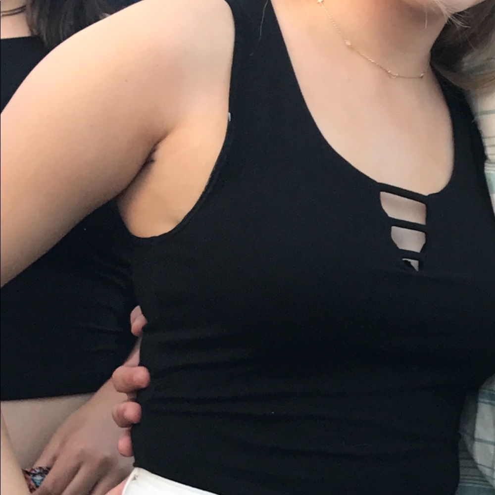 Black Garage Crop Tank Top with Cut Out Detail Size Small